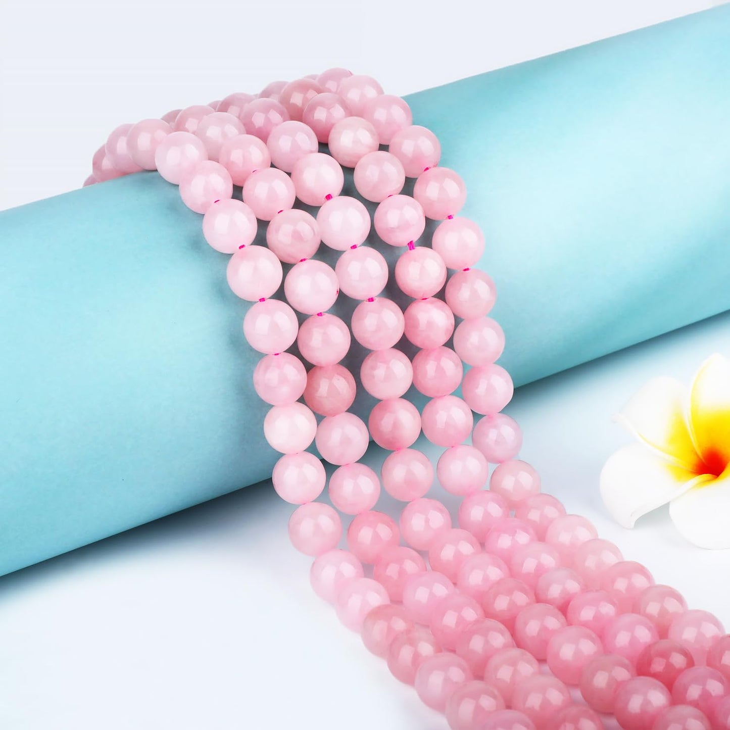CMBYN Natural Stone Beads Round Genuine Real Stone Beading Strand Loose Gemstones DIY Smooth Bead for Bracelet Necklace Earrings Jewelry Making (Pink Quartz, 10mm 36 Pieces)