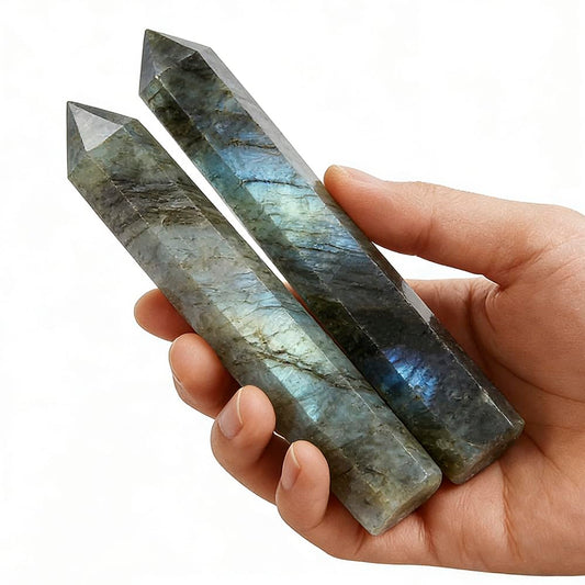 Natural Labradorite Crystal Point - 5.8-6.2 inch Labradorite Wand with Iridescent Rainbow Flash Stone for Energy Protection, Spiritual Awakening & Decoration - (Labradorite /5.8-6.2 inch 2pcs)