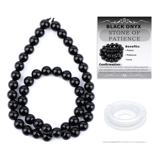 CMBYN Natural Stone Beads Round Genuine Real Stone Beading Strand Loose Gemstones DIY Smooth Bead for Bracelet Necklace Earrings Jewelry Making (Black Onyx, 8mm 45 Pieces)