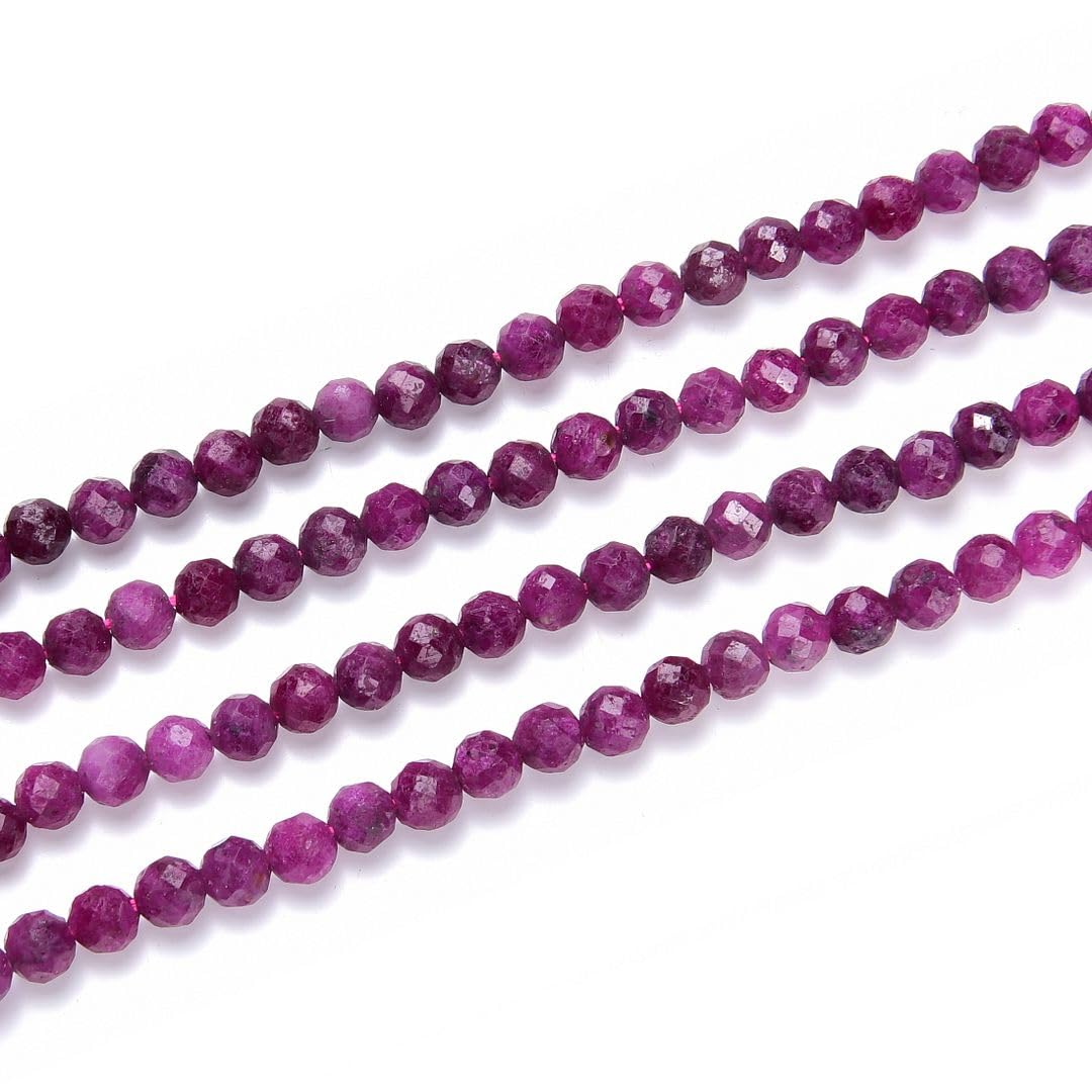 Adabele 15 Inch Natural Red Ruby Healing Gemstone 3mm (0.12 Inch) Tiny Small Faceted Round Loose Beads Stone Spacer (105-115pcs) for Craft Jewelry Making GK3-18