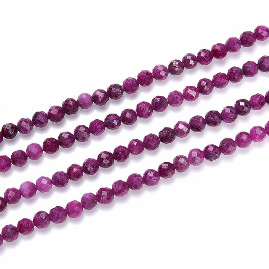 Adabele 15 Inch Natural Red Ruby Healing Gemstone 3mm (0.12 Inch) Tiny Small Faceted Round Loose Beads Stone Spacer (105-115pcs) for Craft Jewelry Making GK3-18