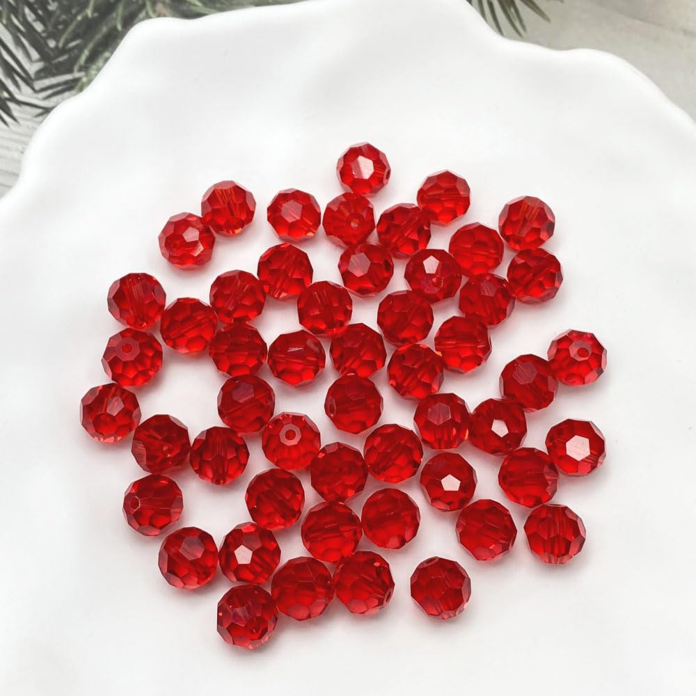 LIMAOLLY 70pcs 10mm Faceted Crystal Glass Beads Round Spacer Beads for Jewelry Making DIY Craft Making Necklace Bracelet Earring Wind Chimes Suncatchers Ornament(510-Red)