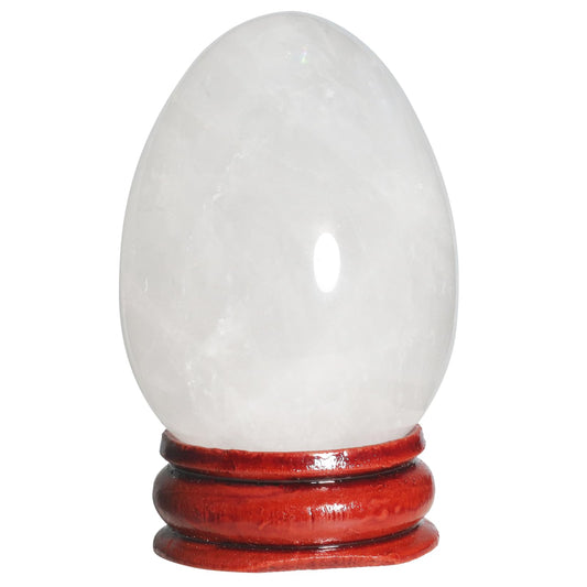 Casaper 2" Natural Rock Quartz Egg with Wood Stand for Home Decoration, Polished Crystal Pocket Palm Sphere Fengshui Figurines Healing Reiki