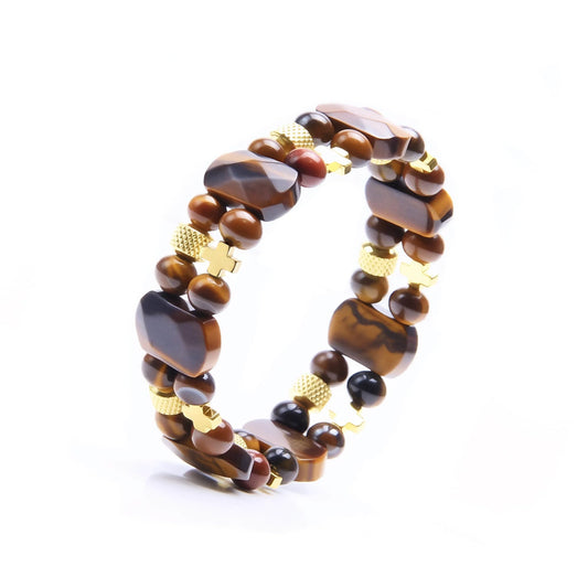 Christian Gifts for Men, Jesus Cross Bracelet for Men Handmade Double Elastic Beaded Bracelets Natural Crystal Gemstone Religious Jewelry for Boyfriend Husband Birthday Anniversary (Tigers Eye)
