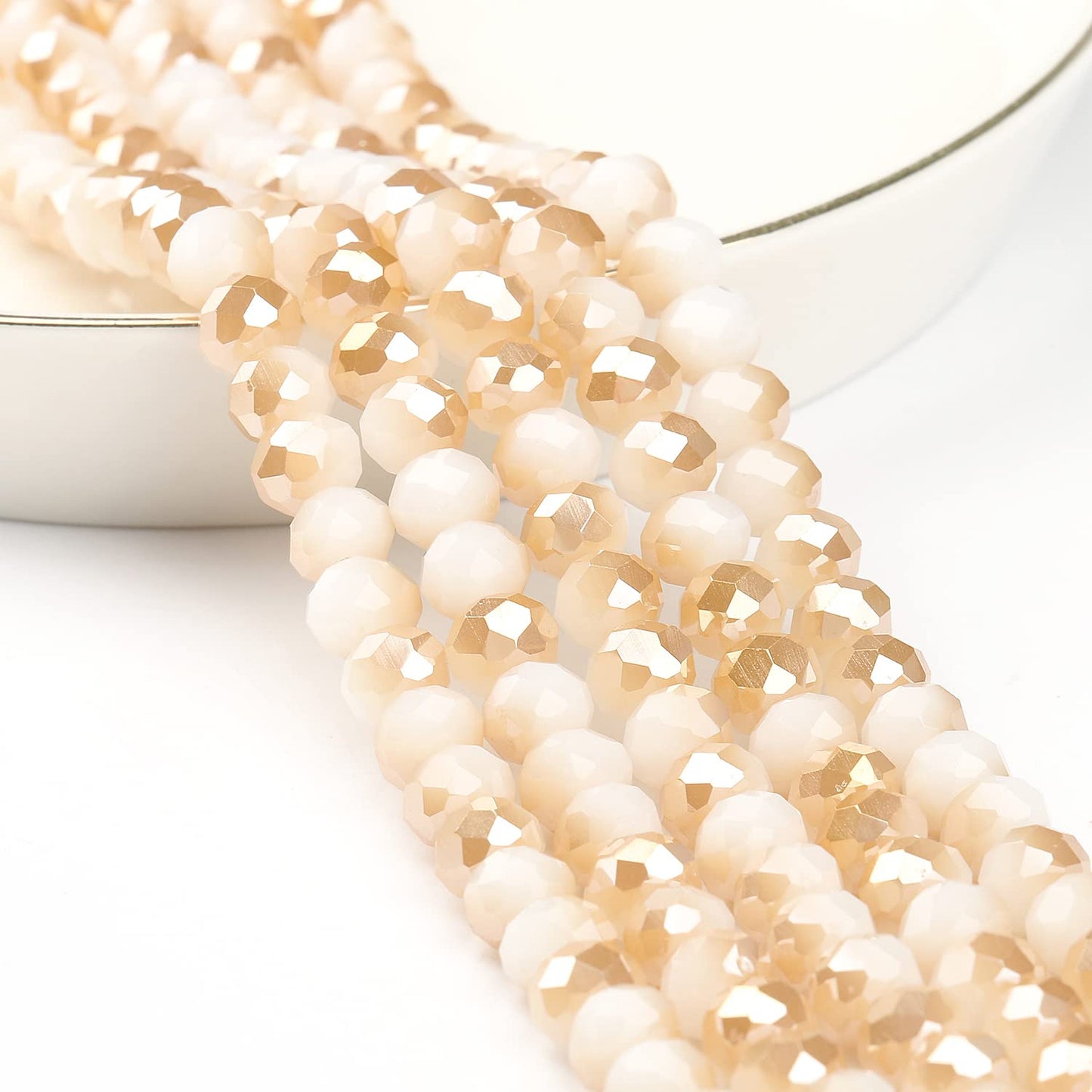 NITOPUPU 300pcs 8mm Crystal Glass Beads for Jewelry Making Faceted Rondelle Flat Beads for Bracelets Necklace Earrings DIY Crafts (Champagne White Jade Half-Plated Crystal Bead)