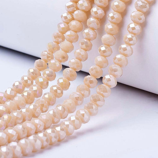 10 Strands Briolette Faceted Rondelle Glass Beads 8x6mm Shiny AB Color Glass Loose Beads 620pcs Antique White for Bracelets Jewelry Making