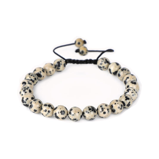 AD Beads Natural 8mm Gemstone Bracelets Healing Power Crystal Macrame Adjustable 7-9 Inch (Dalmation Jasper)