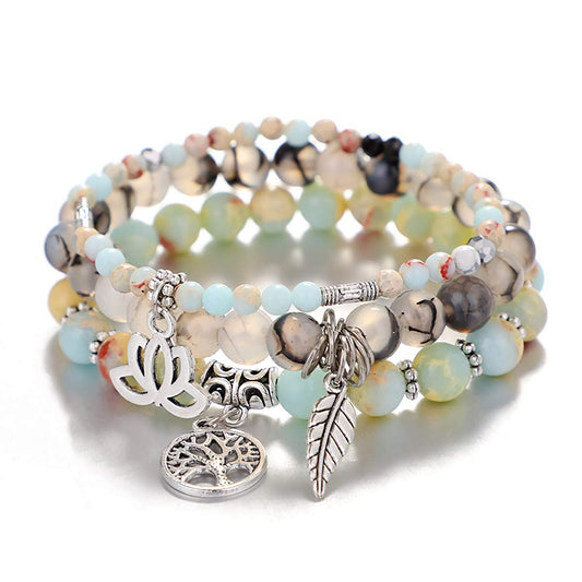 UEUC Tree of Life Yoga Healing Stone Bracelets,Multilayer Lotus Chakra Stone Reiki Bracelet Sets,Anxiety Crystal Natural Stone,for Women Stress Relief