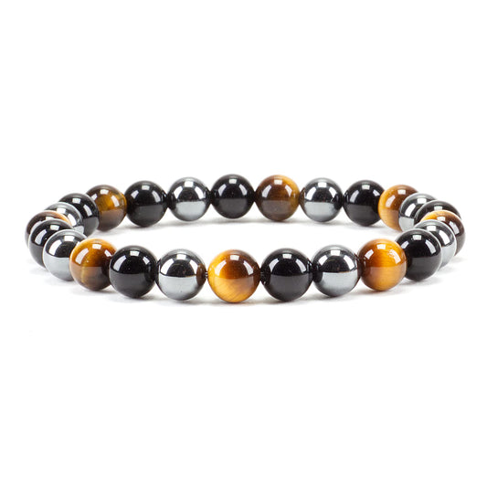 Cherry Tree Collection Triple Protection Beaded Bracelet – Genuine 8mm Gemstone Stretch Bracelet for Men & Women – Handmade Crystal Bracelet - (Triple Protection - S)