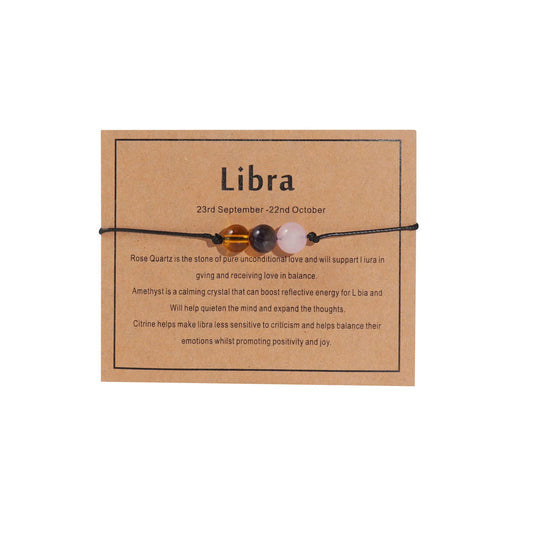 Caiyao 12Constellation Natural Stone Bead Chakra Bracelet Women Men Adjustable Braide String Rope Zodiac Crystal Cord Gemstone Bracelet Yoga Meditation Jewelry Gift-N Libra-1