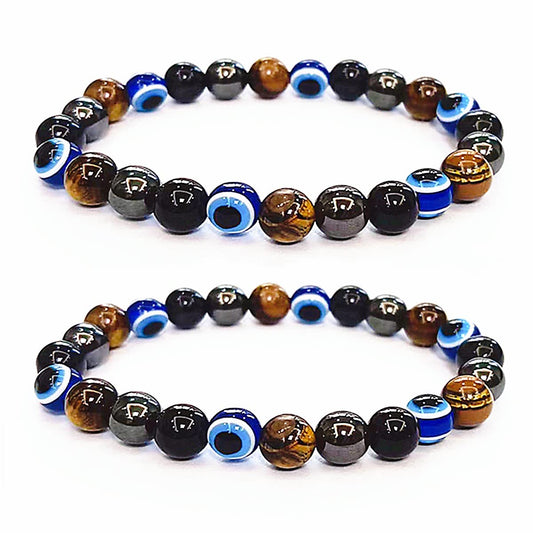 WEFRIN Evil Eye with Hematite Black Obsidian Tiger Eye Stone Triple Protection Bracelets for Men Women, Crystal Jewelry Stone Bracelets Bring Luck and Prosperity and Happiness 8mm Beads