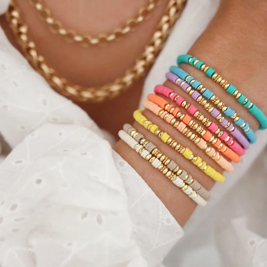 Behrooci Friendship Bracelets Boho Stackable Bracelets for Women Surfer Heishi Clay Bead Bracelet Stretch Preppy Bracelet (9pcs Colorful)