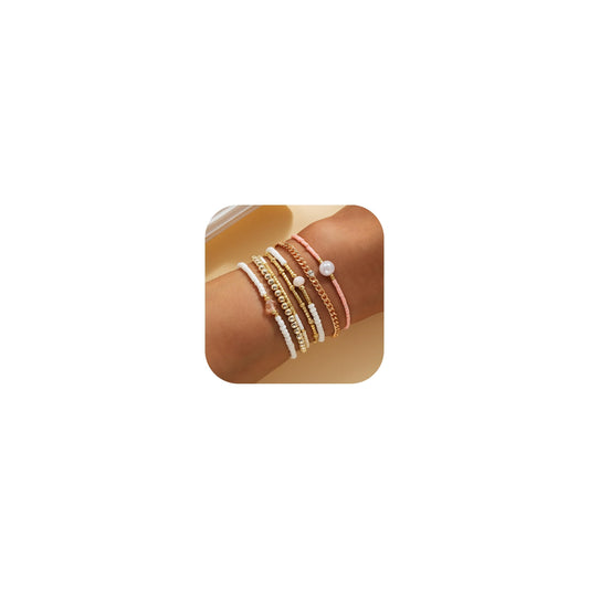 Harry and Henry Gold Beaded Bracelets for Women Gold Pearl Elegant Stackable Bracelets Set Trendy Jewelry Gifts Birthday Valentines Day Gifts for Women