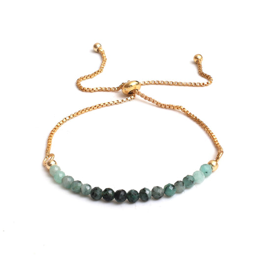 Gempires Green Emerald Gemstone Bracelet May Birthstone Bolo Bracelet for women 14k Gold Plated Chain (6-9 inch Adjustable Length)