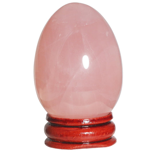 Casaper 2" Natural Rose Quartz Egg with Wood Stand for Home Decoration, Polished Crystal Pocket Palm Sphere Fengshui Figurines Healing Reiki