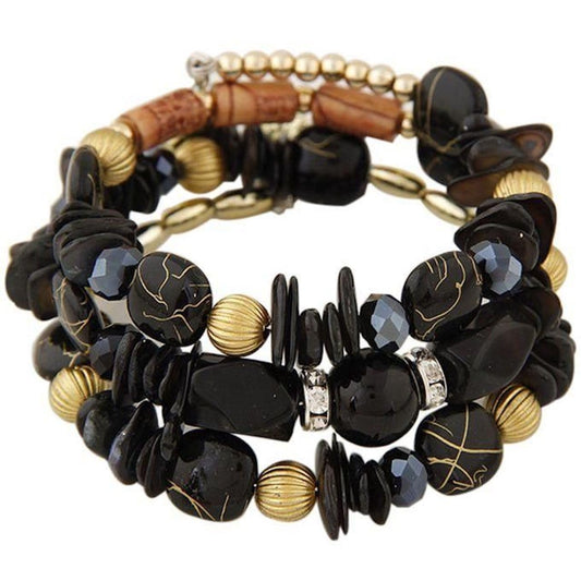 Jewellify Women Retro Crushed Natural Stone Bracelet Multi-Layer Winding Shell Beaded Bracelets (Black)