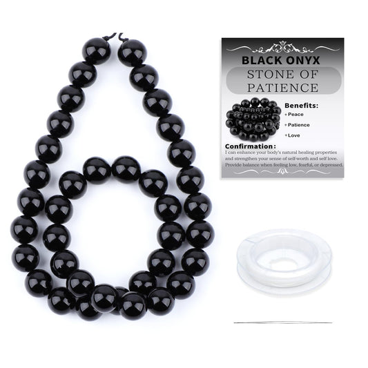 CMBYN Natural Stone Beads Round Genuine Real Stone Beading Strand Loose Gemstones DIY Smooth Bead for Bracelet Necklace Earrings Jewelry Making (Black Onyx, 10mm 36 Pieces)