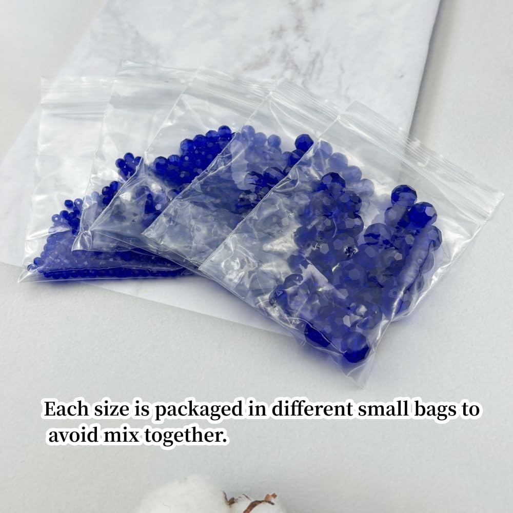 Honkoolly 480pcs Crystal Glass Beads 3mm 4mm 6mm 8mm 10mm Round Faceted Glass Spacer Beads for Bracelets Necklace Earring DIY Jewelry Making Craft(Deep Blue)