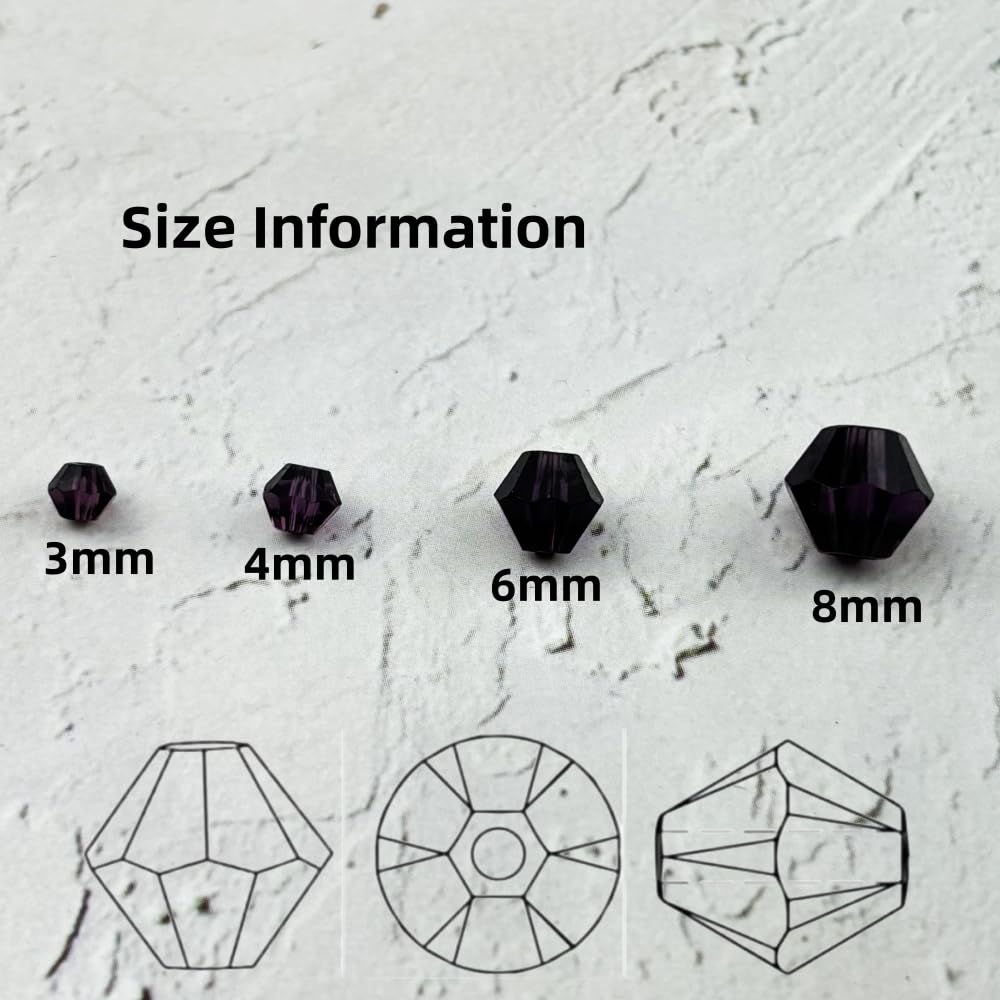 YUEXIGO 100pcs 8mm Bicone Glass Crystal Beads for Jewelry Making, Faceted Bicone Glass Spacer Beads for Bracelet Earring Necklace DIY Craft(Violet)
