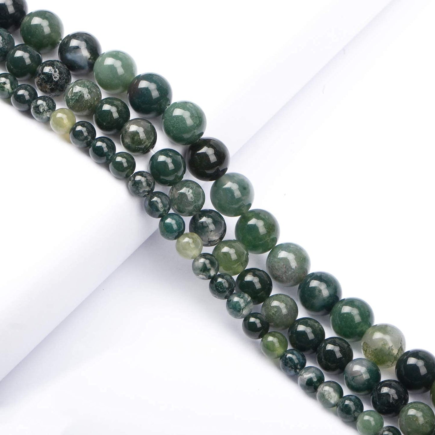 AD Beads Natural Gemstone Round Loose Beads 15" for Bracelet Necklace Earrings Jwelery Making Crafts DIY (8mm, Moss Agate)