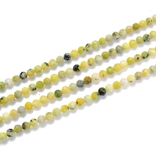 Adabele 15 Inch Natural Yellow Turquoise Healing Gemstone 4mm (0.16 Inch) Tiny Small Faceted Round Loose Beads Stone Spacer (80-90pcs) for Craft Jewelry Making GK4-17