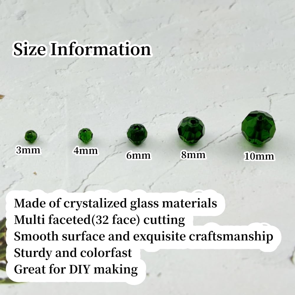 YUEXIGO 60pcs 10mm Round Crystal Glass Beads for Jewelry Making, Faceted Crystal Glass Spacer Beads for Bracelet Earring Necklace DIY Craft(Dark Grass Green)