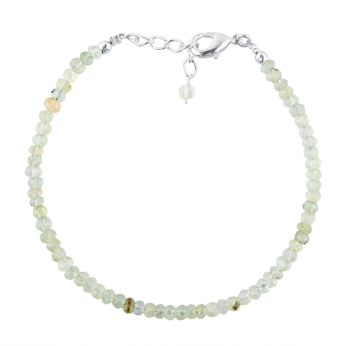 CRYSTALINES Natural Prehnite Gemstone Bracelet, Handmade Jewelry, Healing Crystals, Silver Bracelet, High Grade Stones, Adjustable Chain, Birthday Gift for Women, 8inch