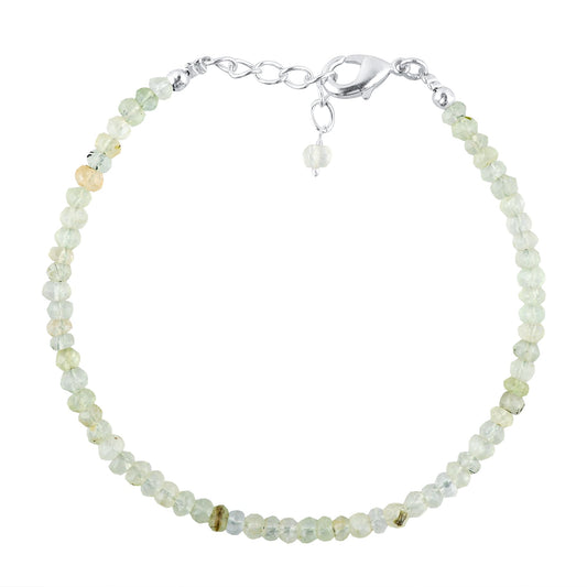 CRYSTALINES Natural Prehnite Gemstone Bracelet, Handmade Jewelry, Healing Crystals, Silver Bracelet, High Grade Stones, Adjustable Chain, Birthday Gift for Women, 8inch