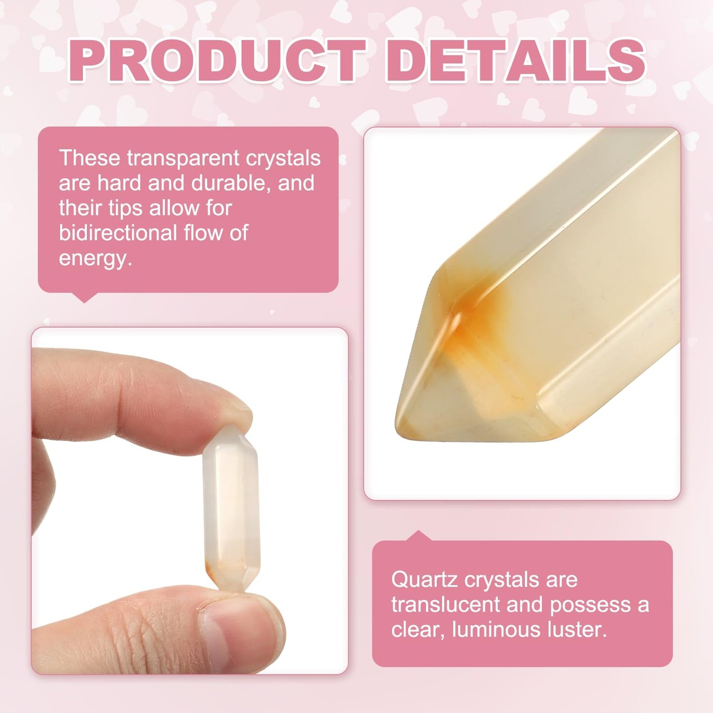 MECCANIXITY 10 Pack Clear Agate Quartz Crystals, Polished Crystals Bulk Hexagonal Shaped Meditation Gemstone for Jewelry Making Energy Balance Accessories Gifts