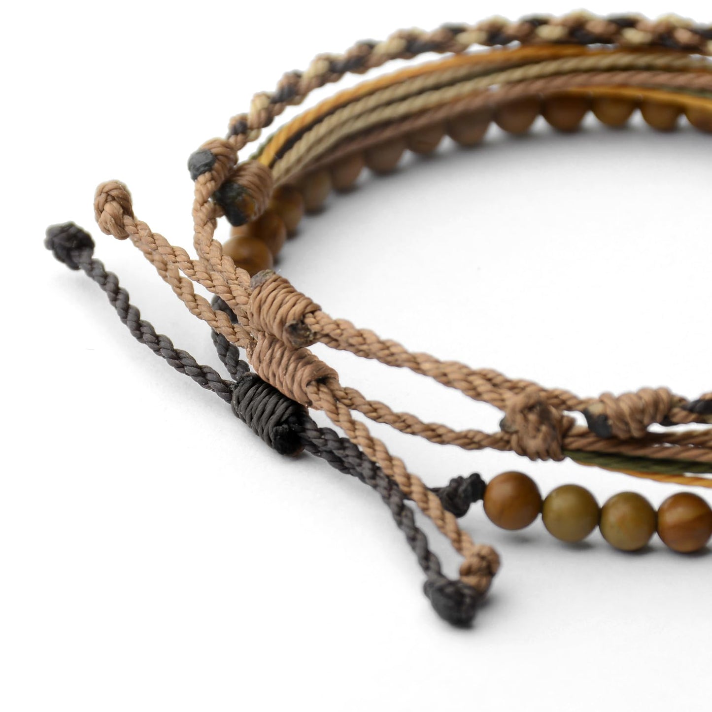 Handmade Natural Stone Beaded Healing Bracelet Gift for Men Adjustable Rope String Bracelet (Wood-Grain Yellow, Adjustable)