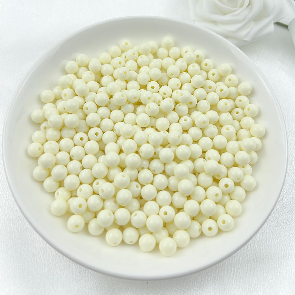 Mulutoo 120Pieces 12MM Acrylic Round Beads Round Acrylic Balls Chunky Beads Smooth Spacer Plastic Pastel Beads Craft Beads for Necklace and Bracelet Making Crafting Supplies(177-cream White)