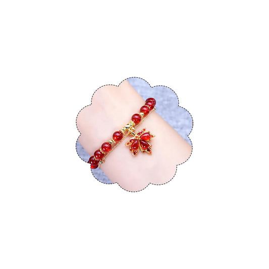XIAOMOJEW Jade Beaded Bracelets for Women Fall Maple Pendant Bangle Bracelets Chinese Style Bangle Lucky Boho Jewelry (Red Maple)