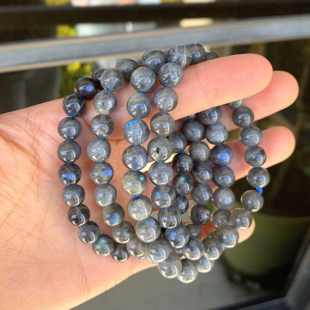 Adabele Real Natural Grade A Labradorite Gemstone Beaded Bracelet 7.5 inch Stretch Chakra Healing Crystal Stone Jewelry Women Mom Gift (Unisex) GB8-B10