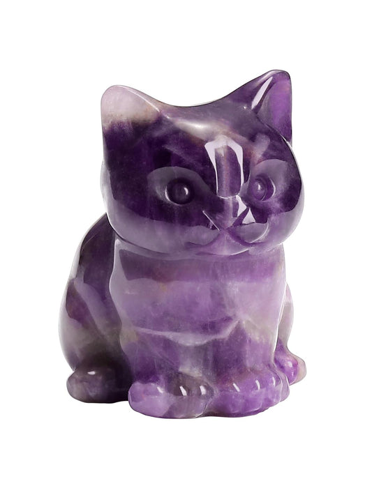 CrystalTears Amethyst Crystal Cat Figurine Carved Healing Crystal Gemstone Cat Lucky Cute Stone Cat Statue Ornament for Home Office Desk Meditation Decor Mini Cat Gifts for Cat Lover Christmas