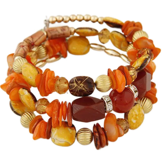 Jewellify Women Retro Crushed Natural Stone Bracelet Multi-Layer Winding Shell Beaded Bracelets (Orange)