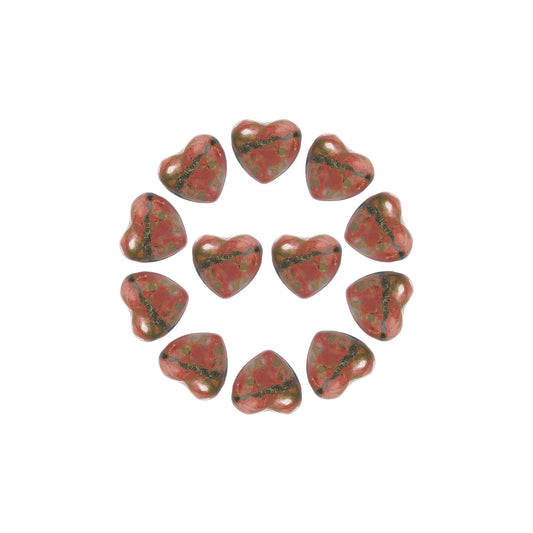 Yochus 5pcs Unakite Natural Heart Stone Beads，12mm Healing Energy Gemstone for Jewelry Making Earring Necklace DIY