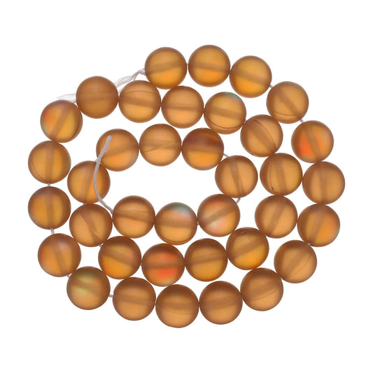 uxcell Matte Crystal Glass Beads 10mm Synthetic Frosted Shining Semi-Precious Round Loose Beads Synthetic Moonstone for Jewelry Making DIY Bracelet, Brown