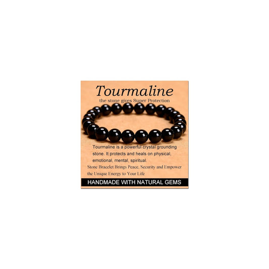 CHELYQST Black Tourmaline Bracelet - Stone of Super Protection,Stretch Natural Stone Crystal Beads Jewelry Gifts for Women Men Unisex Adult,8mm