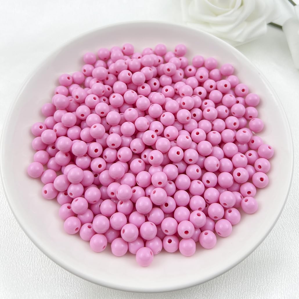 Mulutoo 1000Pieces 6MM Acrylic Round Beads Round Acrylic Balls Chunky Beads Smooth Spacer Plastic Pastel Beads Craft Beads for Necklace and Bracelet Making Crafting Supplies(180-pink)