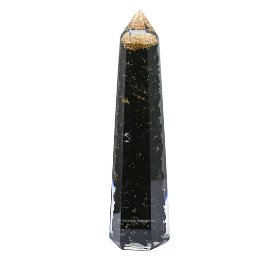 Amazing Gemstone Black Tourmaline Orgonite Orgone Crystal Towers - Large 4.5" Orgonite Crystal Wand Obelisk Tower Point for Meditation, Crystals and Healing Stones Gift and Protection