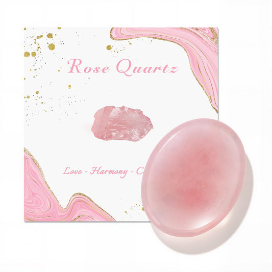 GolbalJew Rose Quartz Thumb Worry Stone for Anxiety Healing Crystals Sets, Hand Carved Crystals and Healing Stones, Meditation Crystal Reiki Natural Relax Palm Stone for Anxiety Therapy Relief