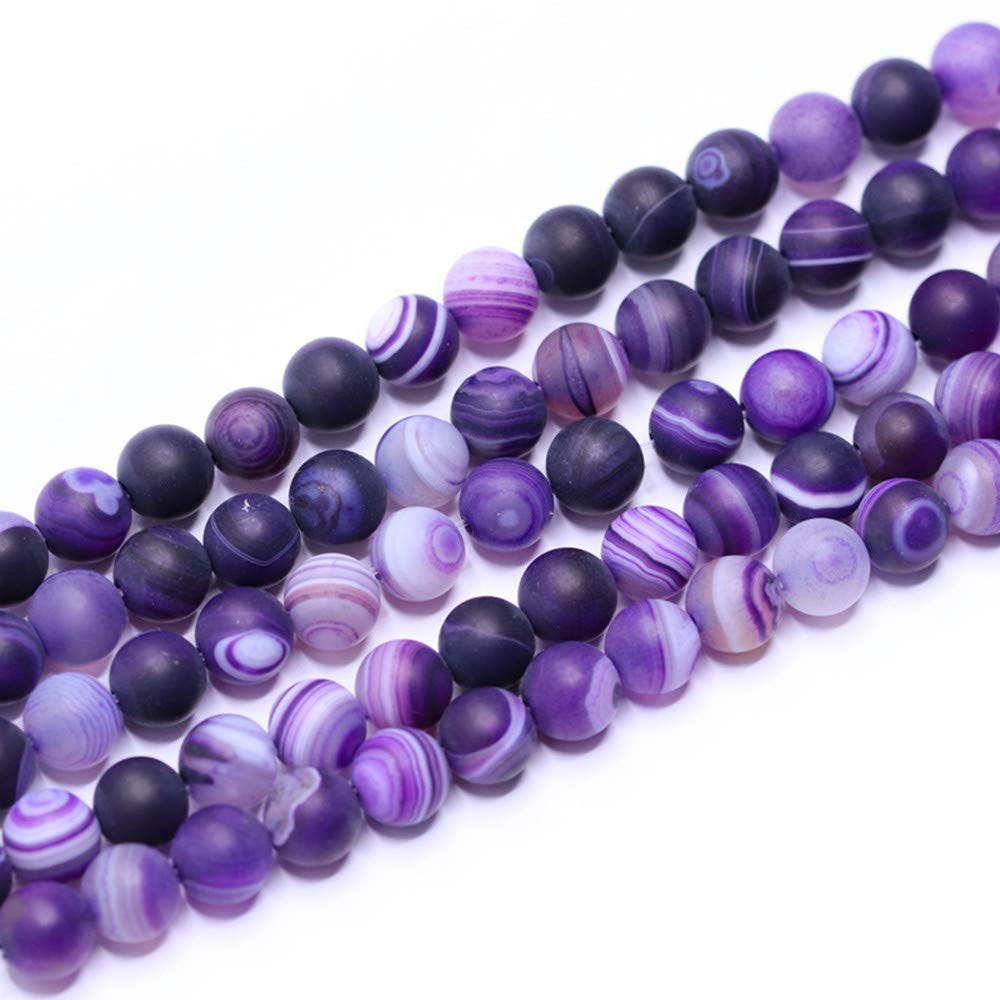PLTbeads Gorgeous Purple Stripe Agate Natural Gemstone Loose Beads 6mm Matte Round Approxi 15 inch DIY Bracelet Necklace for Jewelry Making