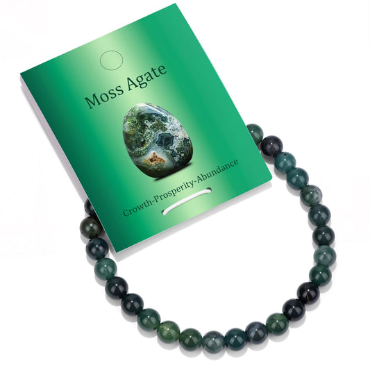 Vinswet Healing Crystal Bracelets for Women Men 6mm Moss Agate Natural Stone Beaded Stretch Bracelet Handmade Gemstone Reiki Spiritual Jewelry Gifts