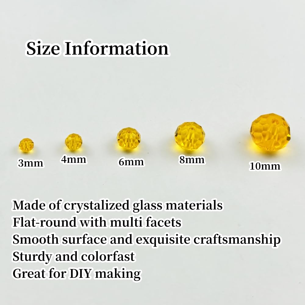 YUEXIGO 600pcs 3mm Crystal Glass Beads for Jewelry Making, Faceted Rondelle Glass Spacer Beads for Wind Chimes Bracelet Earring Necklace DIY Craft(Gold Yellow)