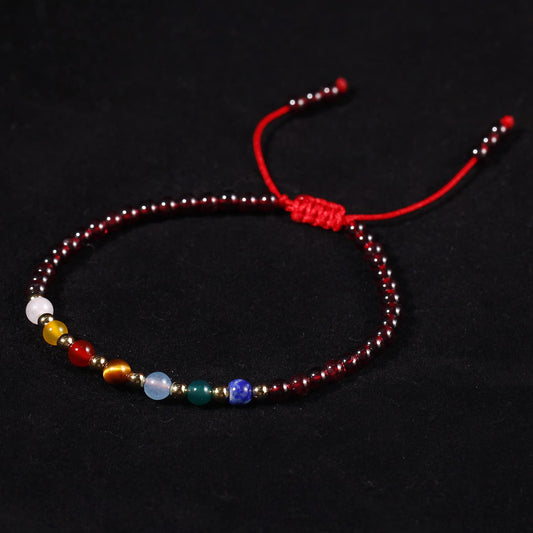 Jewever 7 Chakra Bracelets for Women Real Stone Lucky Rope Crystal Bead Bracelet Crystals and Healing Stones Jewelry Birthday Gifts (Garnet)