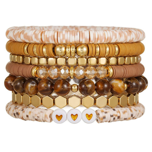 YEOSMINE Boho Heishi Clay Beaded Stretch Bracelets Stack For Women, Preppy Teens Friendship Gold Bracelets Cute Beach Surfer Accessories Bulk Set Trendy Fashion Jewelry