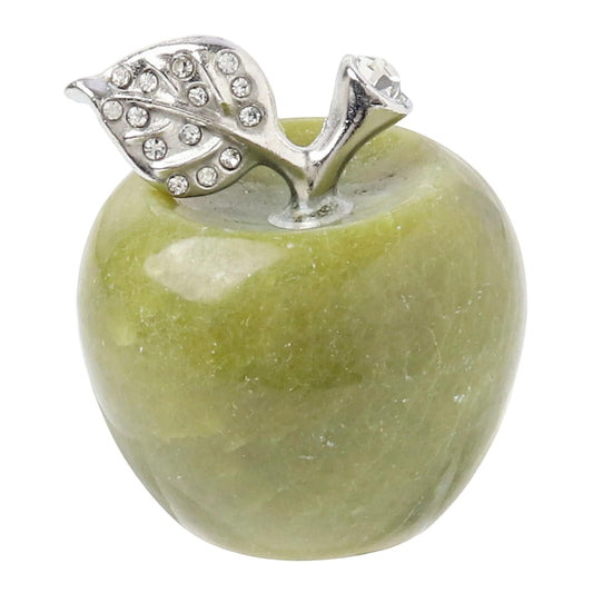 Casaper Green Jade Apple Figurine Pocket Stone Fruit Sculpture Healing Crystal Statue Home Decoration 1.3" Tall