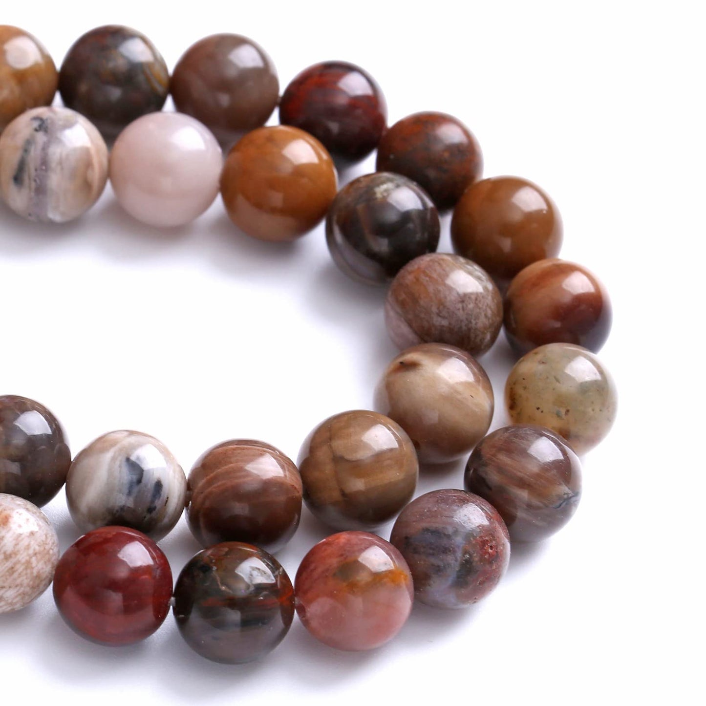 10MM 38PCS Natural Stone Petrified Wood Jasper Loose Beads for Jewelry Making DIY Bracelet