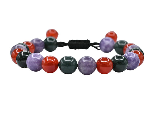 Amazing Gemstone Bracelet for Menopause - Bloodstone Lepidolite Carnelian Bracelet Set for Men Women Healing Calming Anxiety Stress Relief Gifts Pulseras Para Hombres Mujer Stocking Stuffers
