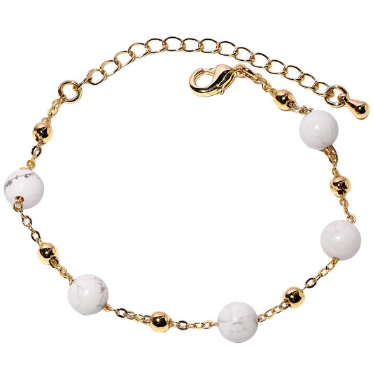 Xfoxstal 14K Gold Plated Chain Bracelets for Women Crystals and Stones Bracelets Jewelry Adjustable (Howlite)